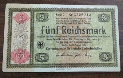 Germany 5 Reichsmark Banknote 1934 Used Circulated Currency
