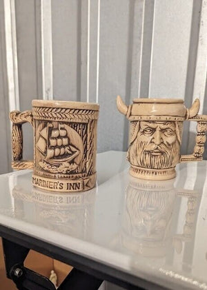 Vintage Handmade Nautical Norseman inspired Mug Lot of 4 5