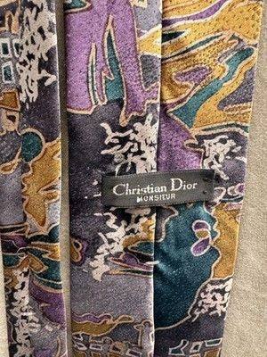 Christian Dior Monsieur Tie Mens Abstract Print Polyester Made USA Pre-Owned Exc 2