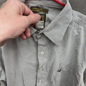 Bruno Shirt Mens Medium Gray Striped Short Sleeve Button Up Sueded Microfiber 5