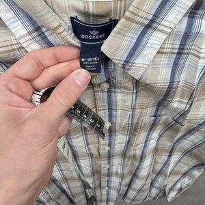Dockers Mens Medium Brown Blue Plaid Short Sleeve Cotton Shirt Pre-Owned Good 3