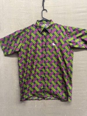 Mens Short Sleeve Button Shirt Large Geometric Pattern Embroidered Pig Casual Pr 4