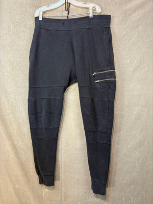 ZARA MAN Mens Black Moto Ribbed Jogger Sweatpants Size L Good Condition Zip Pock 1