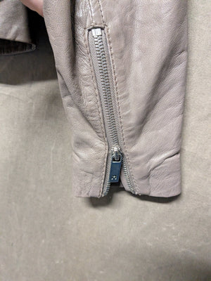 Mauritius Women Leather Moto Jacket Gray Size M Good Condition Zip Pockets 4
