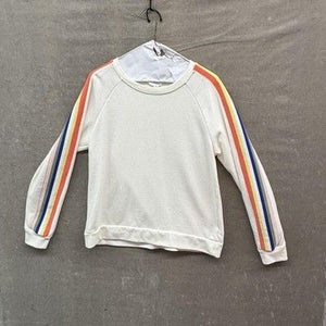Time and Tru Girls Sweatshirt Medium 8-10 White Rainbow Stripe Raglan Crewneck P 2