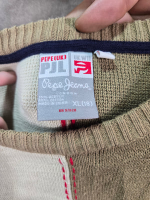 Vintage 90s Pepe Jeans London Colorblock Sweater Big P Logo Knit Men's Size XL 2