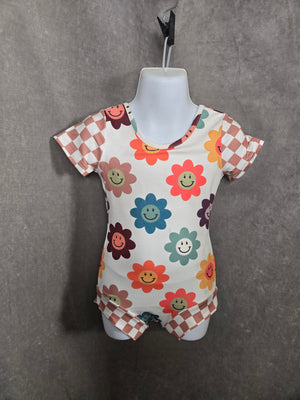 Retro Smiley Flower LeoLuvs Girls Multicolor Leotard Size 2T NWT 1