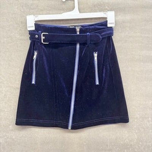 DO+BE Skirt Womens Small Blue Velvet Zipper Belted Mini High Waist Stretch S 2