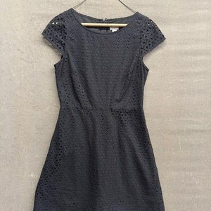 J Crew Dress Womens 4 Black Short Sleeve Eyelet Overlay Sheath Style E8400 1