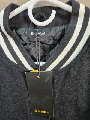 Bumble Logo Black Men's Varsity Bomber Jacket Snap Front Size M NWT 2