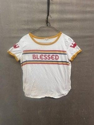 Desiree Womens Shirt 1X White Yellow Ringer Blessed Graphic Tee Pre-Owned Good
