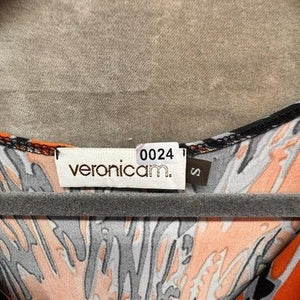 Veronica M Dress Womens Small Orange Black Abstract V Neck Elastic Waist Mini Pr 3