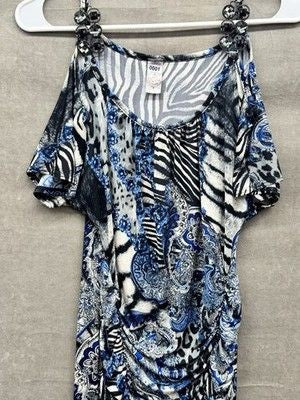 Animal Print Paisley Ruched Cocktail Dress Womens Medium Pre-Owned Excellent 2
