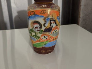 Vintage Moriage Porcelain Vase Hand Painted Gold Trim 6 3/4 Inch Used 2