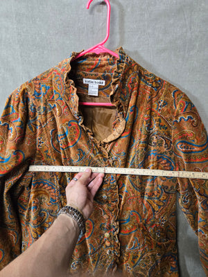 Katie Todd Women's Paisley Velvet Jacket Ruffle Collar Boho Vintage Look Size XL 5