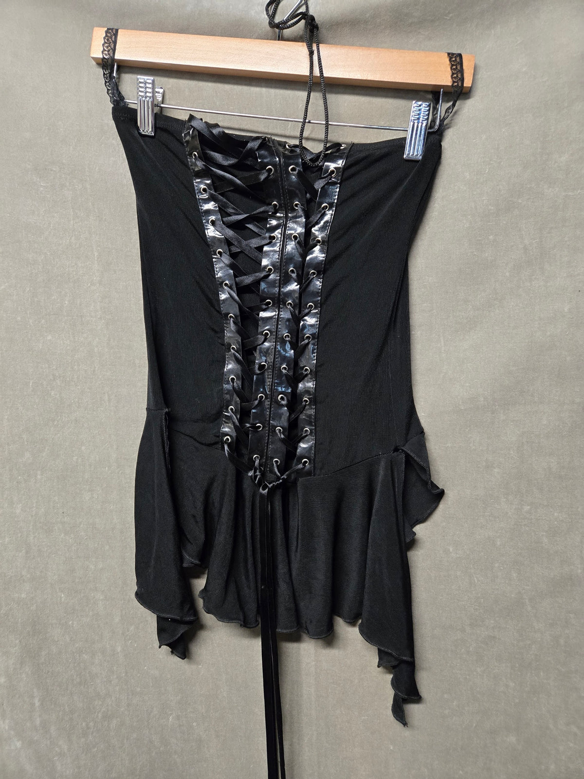 Gothic Vampire Escanté Women's Black Lace Up Corset Top Peplum Size S