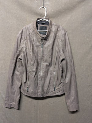 Mauritius Women Leather Moto Jacket Gray Size M Good Condition Zip Pockets 1