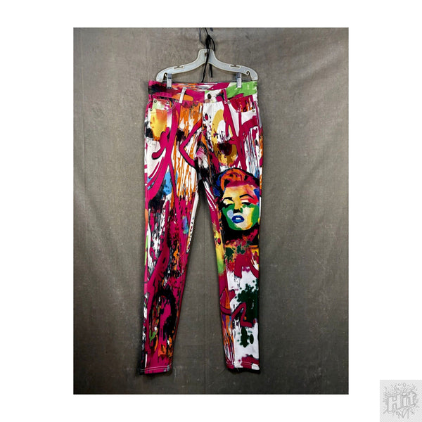 Colorful Graffiti-Print Women's Pants with Pockets and Stretch