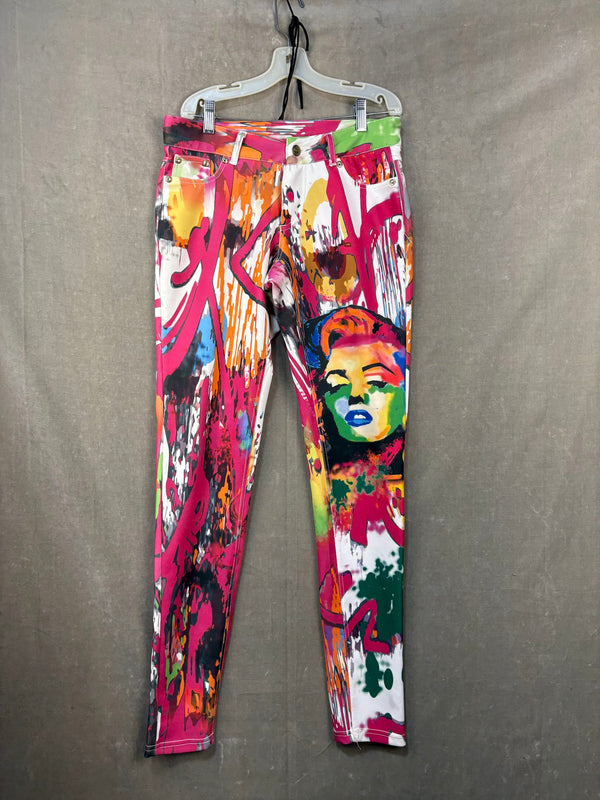 Unbranded Jogger Colorful Graffiti Print Women Pants Pockets Stretch Pre-Owned