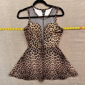 rue21 Dress Womens Small Leopard Print Skater Fit & Flare Mesh Panel Sleeveless 1
