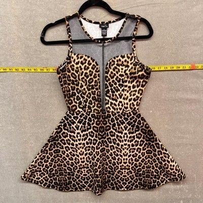 Womens Small Leopard Print Skater Fit Flare Mesh Panel Sleeveless Dress Pre-Owne