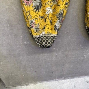 Floral Harem Pants Womens Small Yellow Black Batik Drawstring Elastic Waist Boho 2