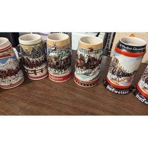 Budweiser Vintage Beer Mugs Lot 13 Christmas Clydesdales Used Collectible Steins 5