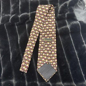 Domani Tie Mens One Size Burgundy Gold Geometric Checkered Silk Necktie Pattern 5