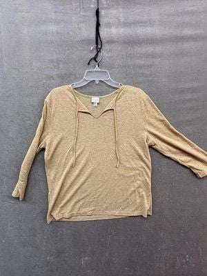 Isaac Mizrahi for Target Shirt Womens XL Gold Metallic V Neck Knit 3/4 Sleeve Pr