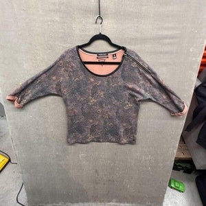 Maison Scotch Sweater Womens Small Pink Gray Printed Pullover Zipper Accent Top 2