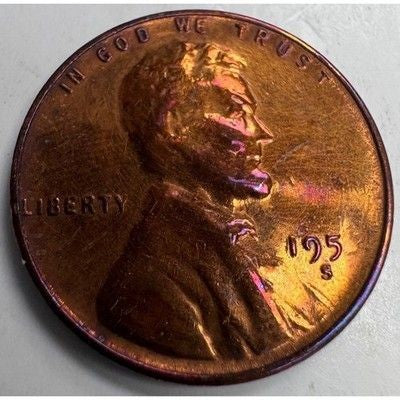195X S Lincoln wheat cent penny Grease Error on the 4th digit in date 195? #311