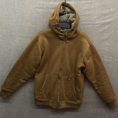 Wrangler Workwear Jacket Mens Small Brown Sherpa Lined Full Zip Hoodie Fleece Pr