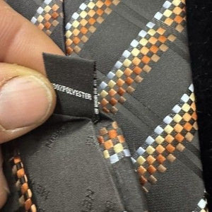 Bergamo New York Mens Silk Necktie Checkered Striped Pre-Owned Good Condition 5