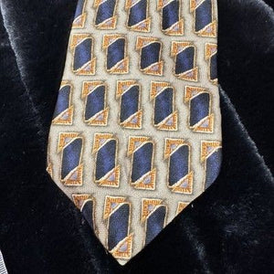 Oscar de la Renta Tie Mens Classic Geometric Pattern Blue Gold Silk Neckwear 2