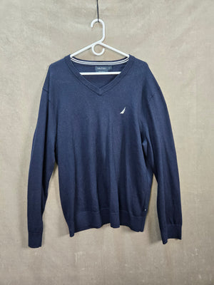 Nautica Navtech Men's Navy V Neck Logo Pullover Sweater Size XL 1