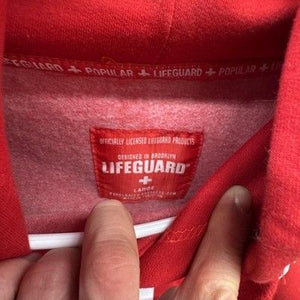Lifeguard Hoodie Mens Large Red Pullover Miami Beach FL Fleece Sweatshirt Print 4