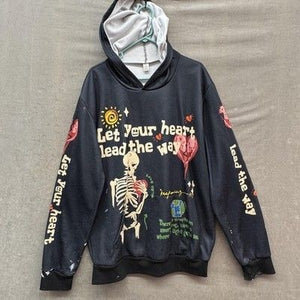 Let Your Heart Lead The Way Hoodie Mens Large Black Skeleton Graphic Pullover 2