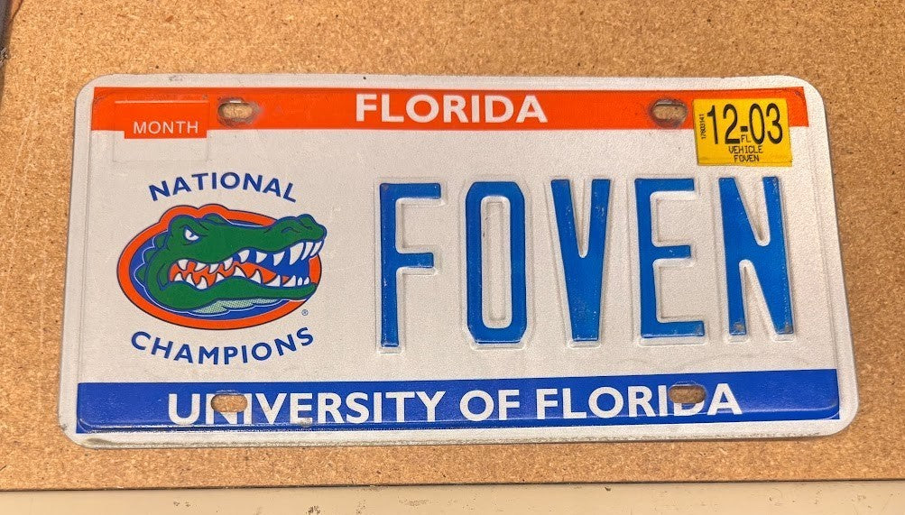 Vintage Florida License Plate FOVEN University of Florida National Champions