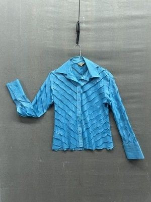 Eva Varro Womens Sheer Textured Button Up Long Sleeve Blouse Small Pre-Owned Goo 5