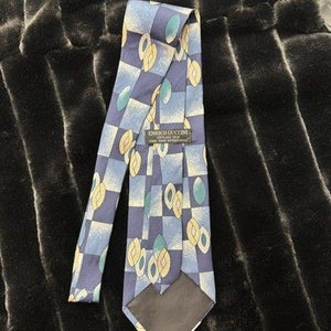 Enrico Guccini Mens Silk Tie Blue Yellow Geometric Leaf Print 4 Inch Wide Pre-Ow 2