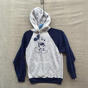 Disney Mickey Mouse Hoodie Sweatshirt Mens Small Gray Navy Raglan Pre-Owned 1