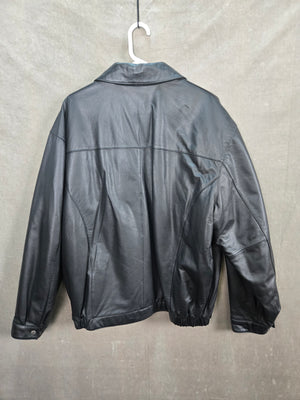 Men's Black Faux Leather Zip Bomber Jacket Collared Elastic Hem Size XL 3