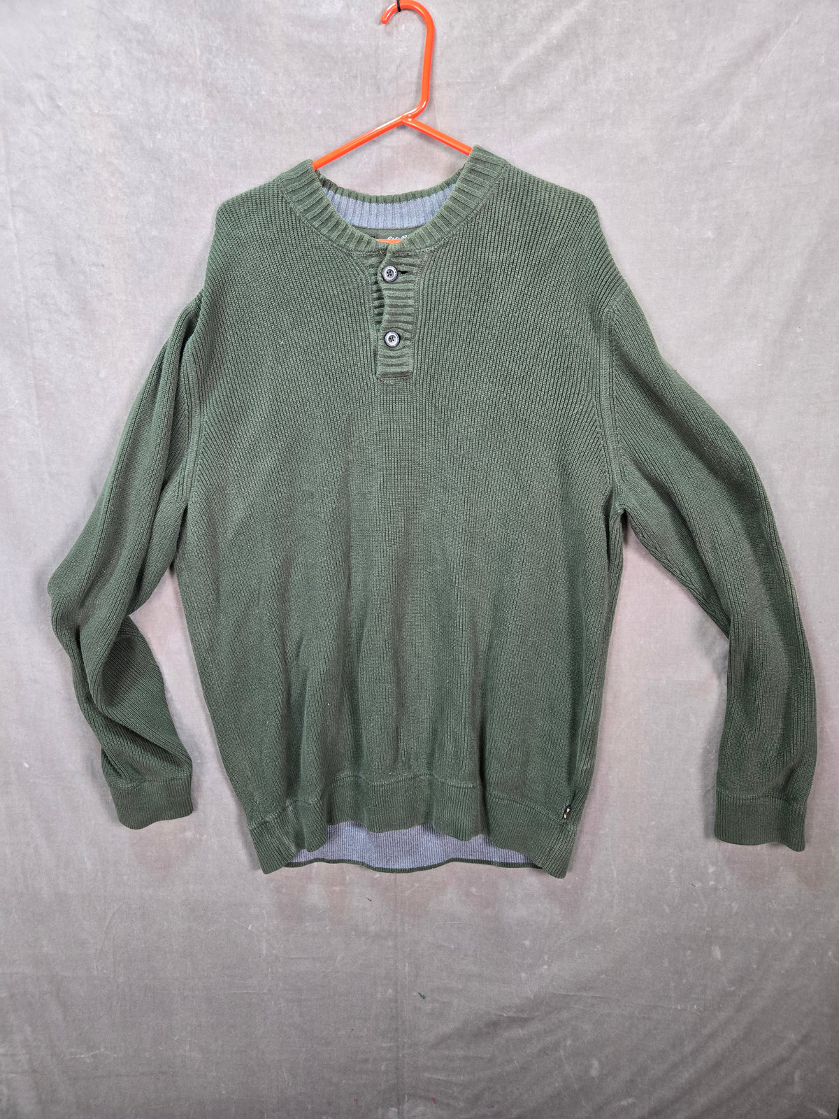 Eddie Bauer Men's Olive Green Henley Sweater Ribbed Cotton Pullover Size XL