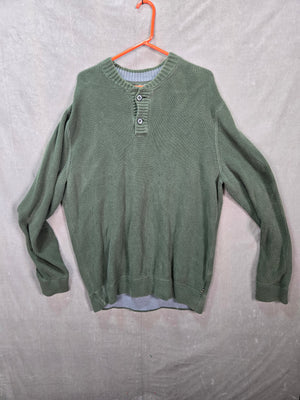 Eddie Bauer Men's Olive Green Henley Sweater Ribbed Cotton Pullover Size XL 1