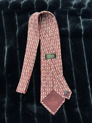 Dormeuil Silk Tie Mens Burgundy Red Gold Geometric Pattern Made in France Luxury 3