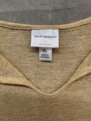 Isaac Mizrahi for Target Shirt Womens XL Gold Metallic V Neck Knit 3/4 Sleeve Pr 5