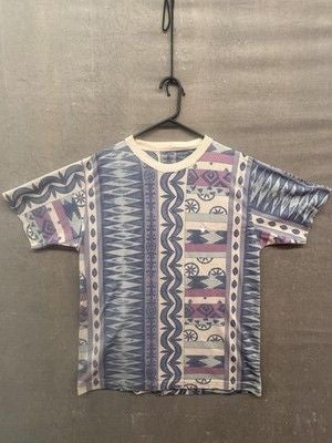 Vintage Playboy Shirt Mens Large Blue Beige Aztec Southwestern Allover Print 90s 5