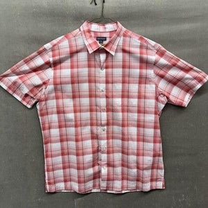 Van Heusen Shirt Mens Large Red White Plaid Button Up Short Sleeve Casual Summer 3