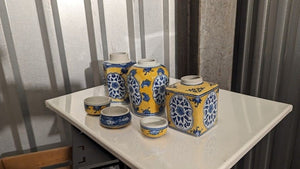Vintage Asian Ceramic Lidded Vases Blue Yellow White with 2 Bonus Pre-Owned 5