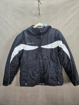 Columbia Women's Black White Hooded Fleece Lined Puffer Jacket Size L 1